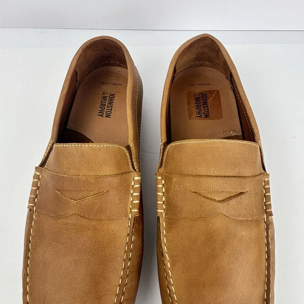 Johnston & Murphy Sheepskin Penny Loafers Tan Leather Driving Shoes 11M 25-3662
